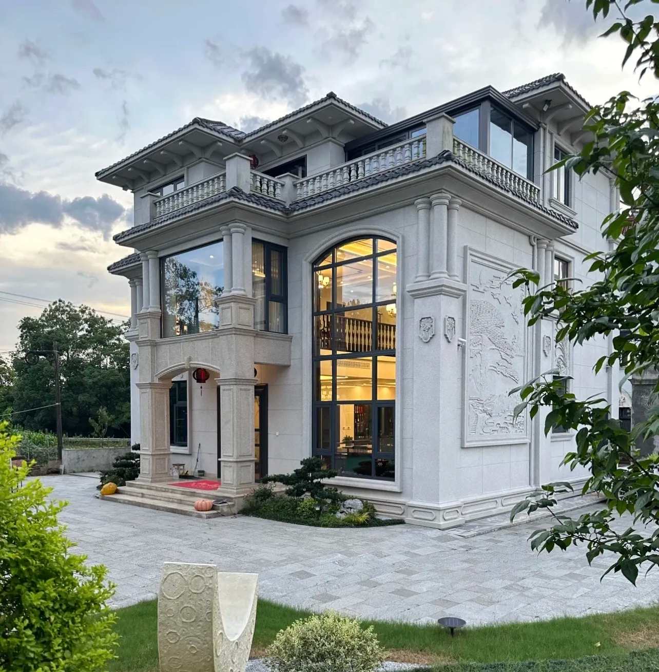 南昌 白麻花岗岩私人别墅干挂石材豪华定制