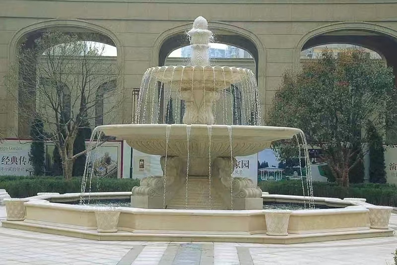 南昌 黄金麻花岗岩异型加工——户外庭院石雕流水喷泉