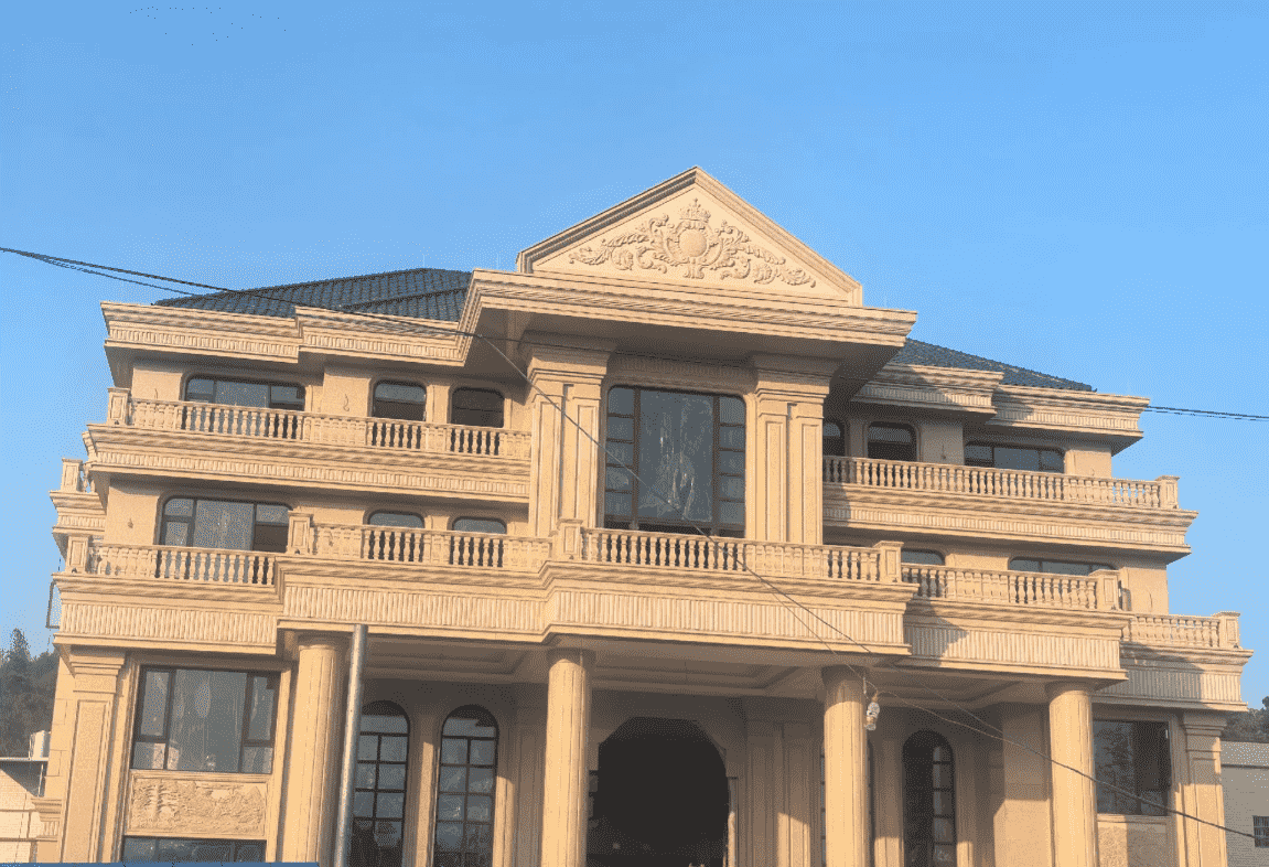 南昌黄金麻别墅外墙干挂石材效果示例