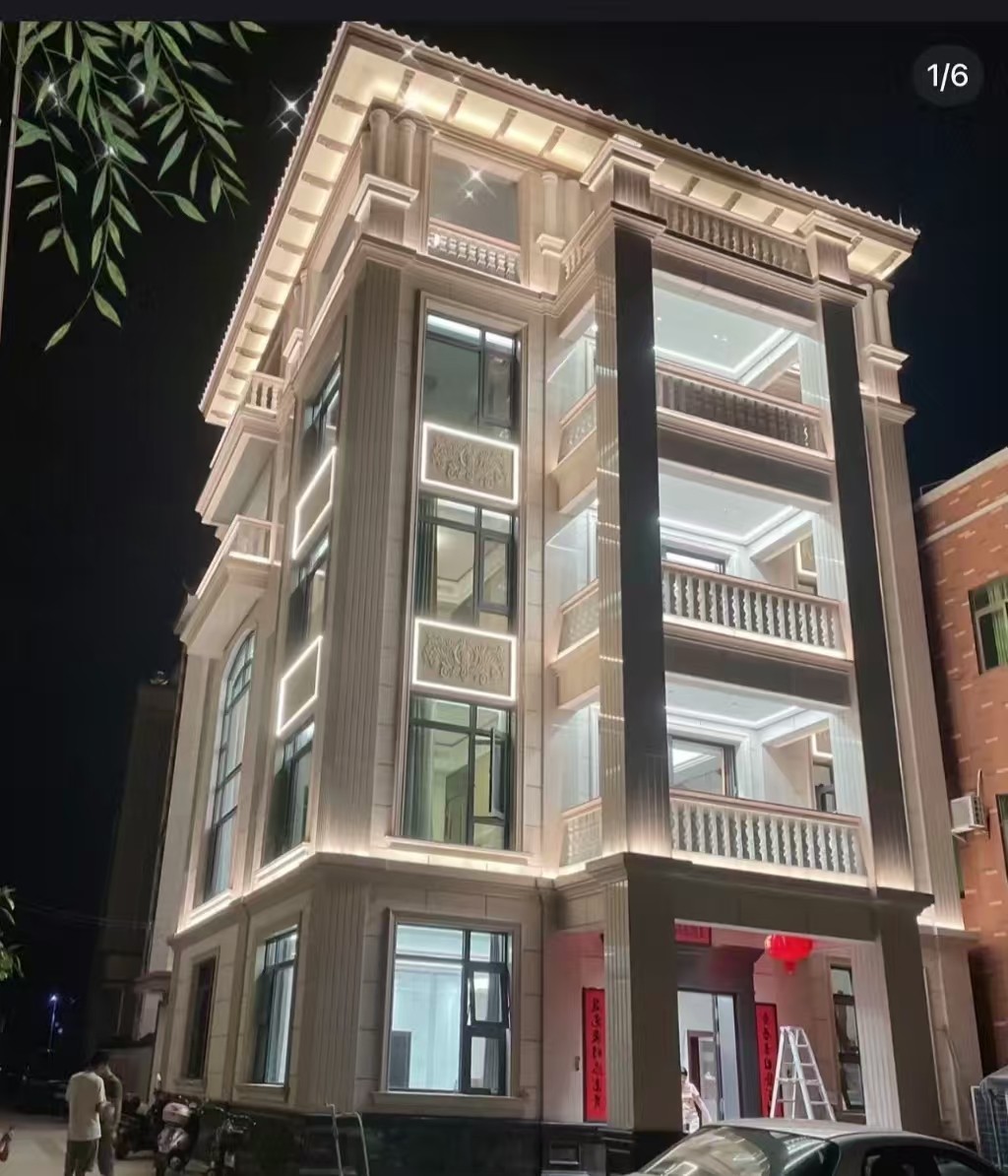 南昌 芝麻白花岗岩别墅外墙夜间效果